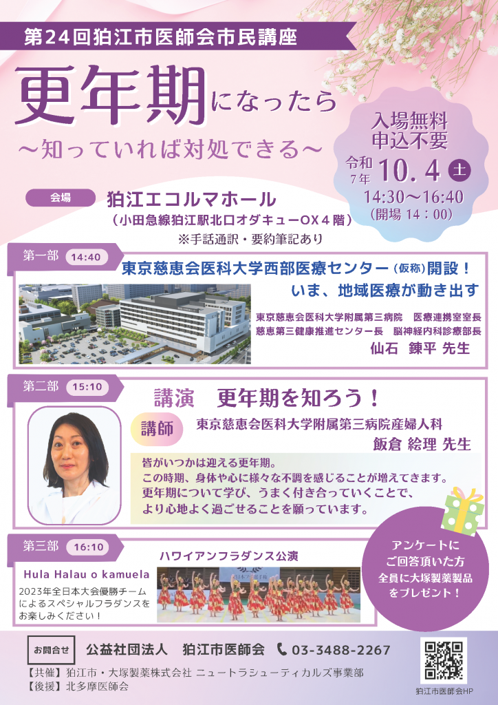 第24回狛江市医師会市民講座　更年期になったら ～知っていれば対処できる～